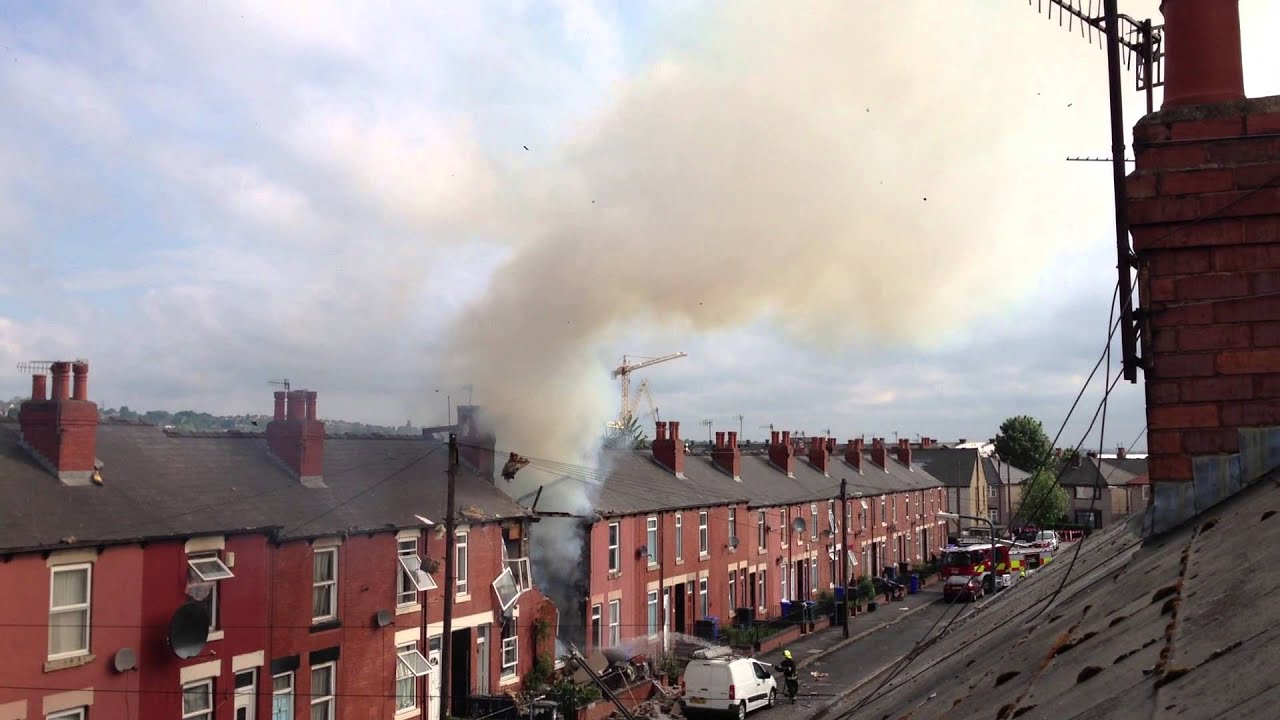 Tinsley in flames after a GAS explosion at house no. 121