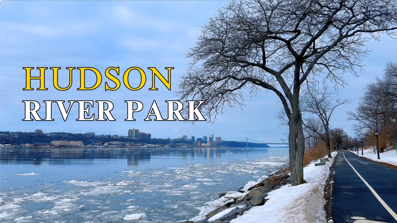 Hudson River Park Winter Walk 4K | Frozen River Views, Cold & Peaceful NYC