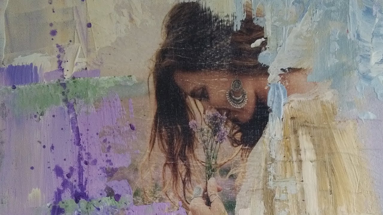 Collage Portrait mit Acryl