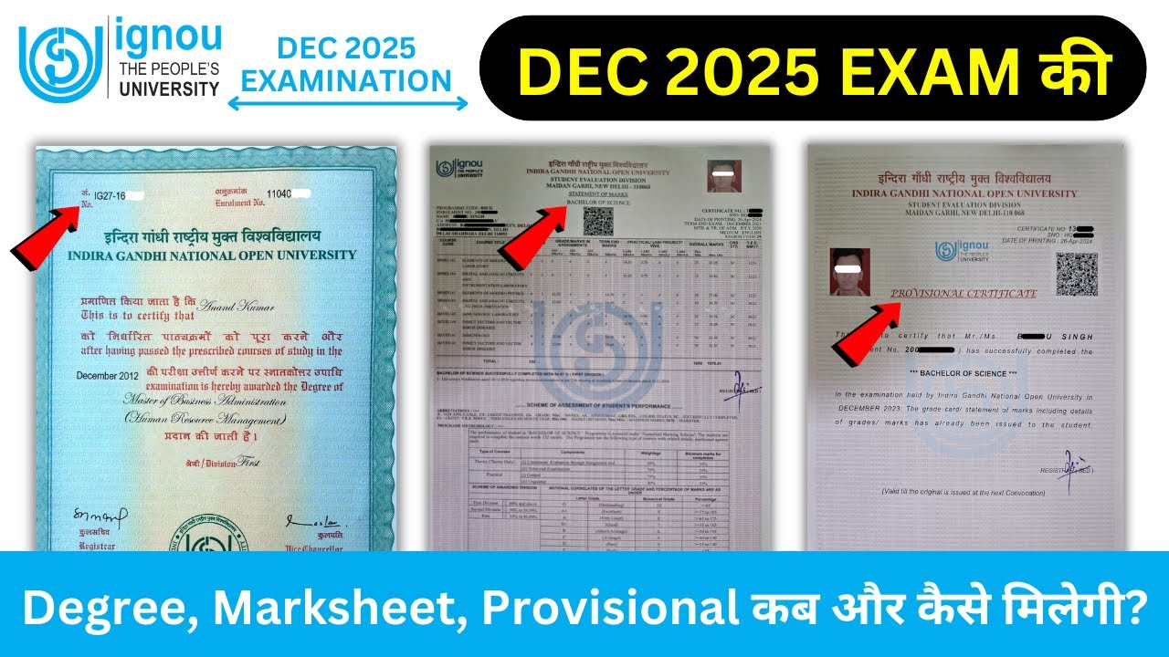 DEC 2025 EXAM की Degree, Marksheet, Provisional कब और कैसे मिलेगी? | IGNOU Marksheet Kaise Milega