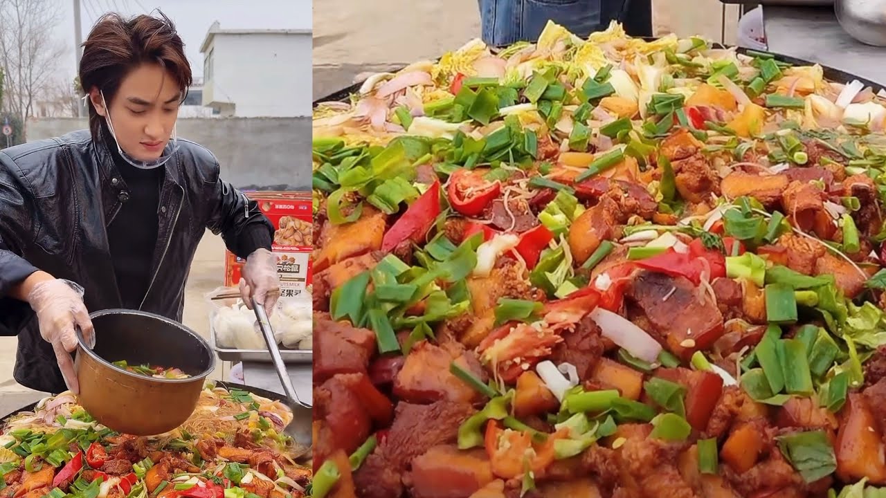 A Young Man Cooks a Giant Pot of Free Meals — Meat, Vegetables & Glass Noodles for Elderly Villagers