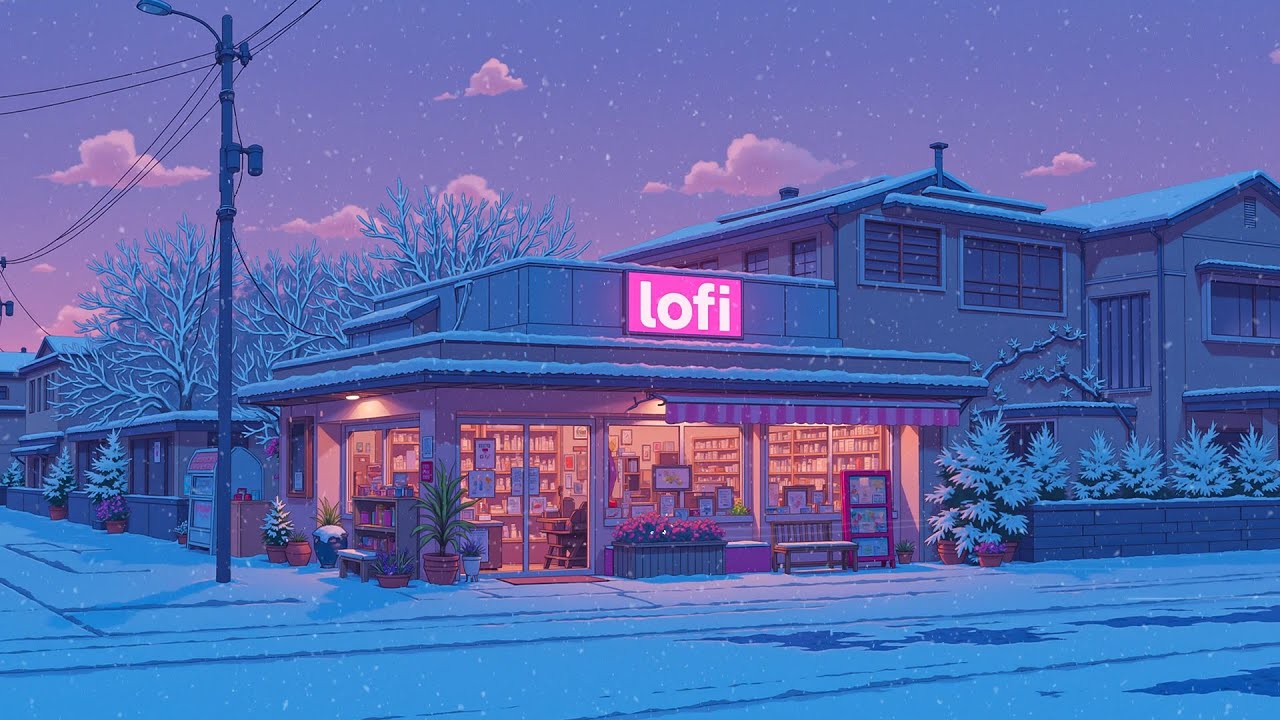 Quiet Snowy Lofi Café at Dusk ❄️ Cozy Winter Street Ambience for Relax, Study & Late Focus