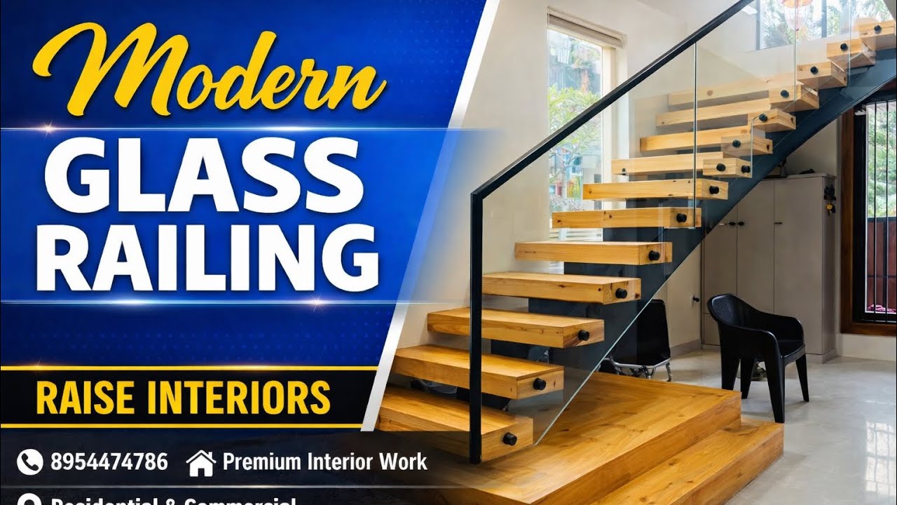 Modern Staircase Glass Railing Design | Raise Interiors | Premium Interior Work 
