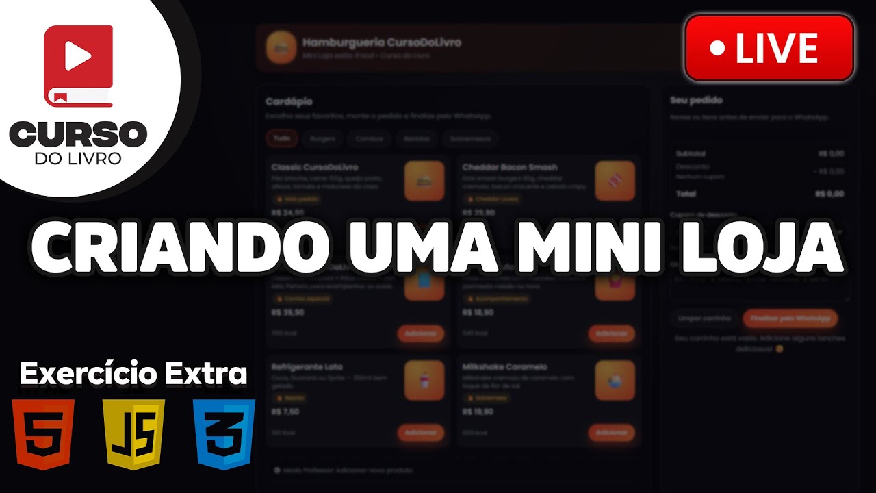 CRIANDO UMA MINI LOJA COM PEDIDO PELO WHATSAPP — HTML, CSS, JavaScript e jQuery (AO VIVO) #FINAL