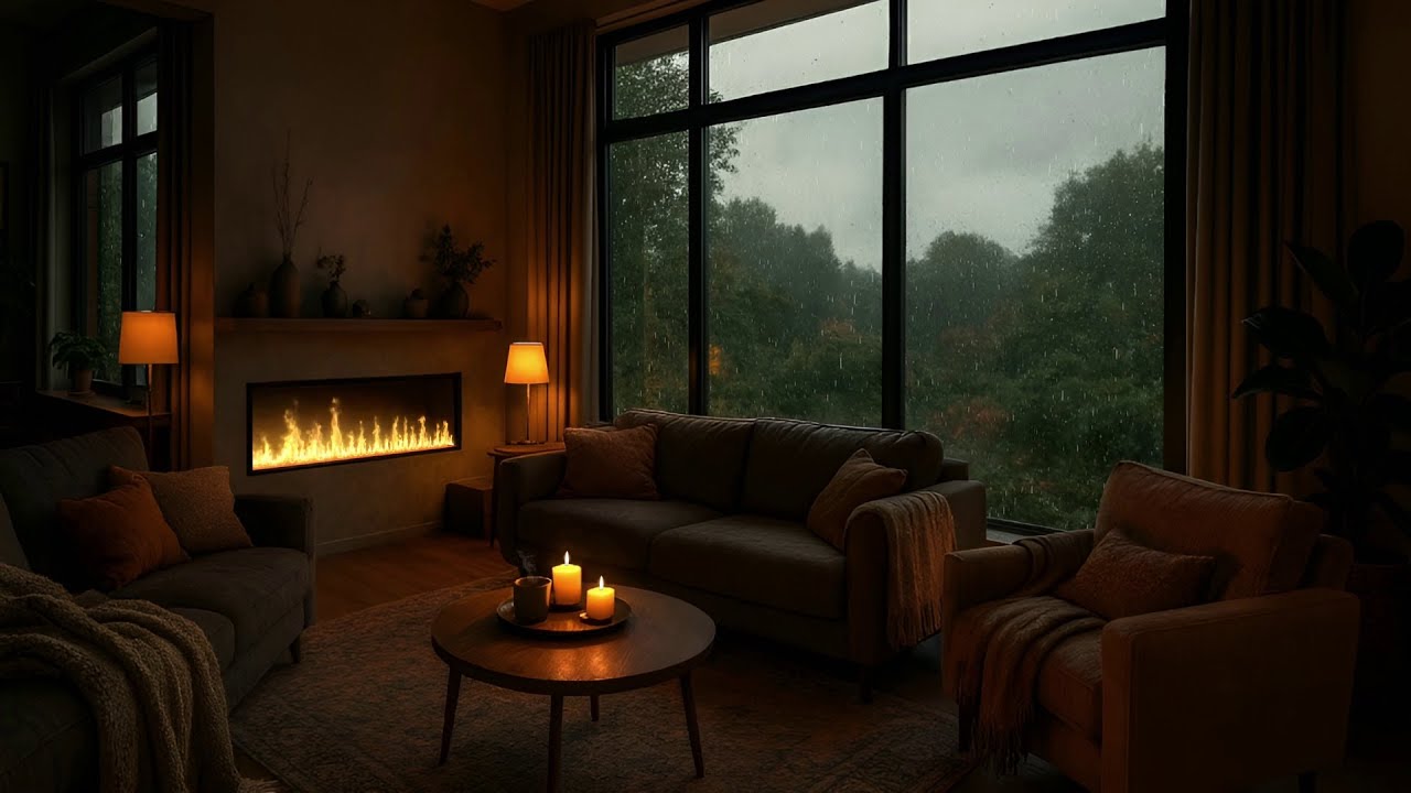 Cozy Cabin in the Woods | Rain & Thunder Sounds with Crackling Fireplace (10 Hours) 🌧️🔥 | ASMR Bliss