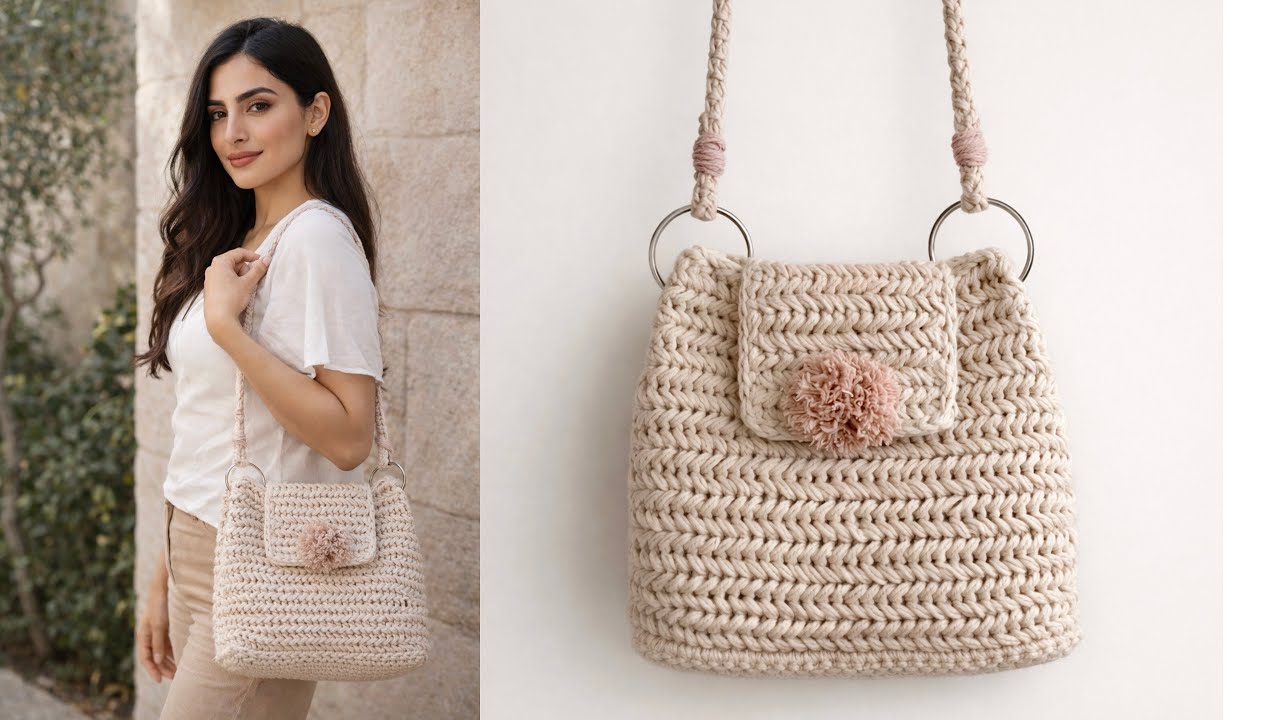 Crochet herringbone shoulder bag