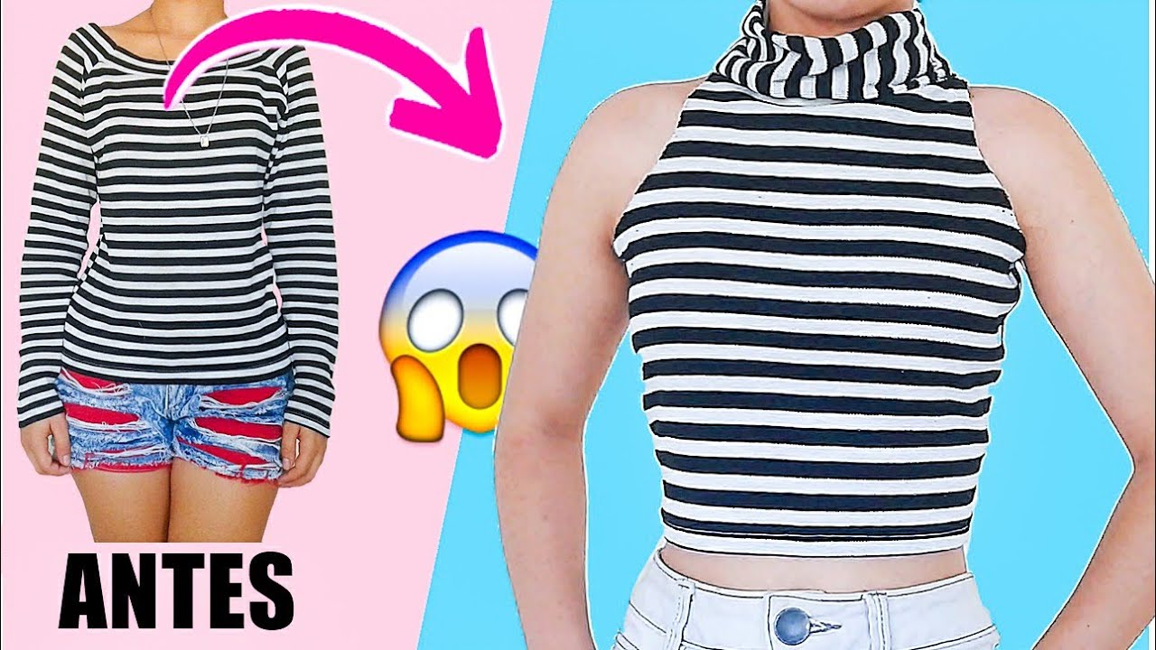 ✂️DIY: TRANSFORME BLUSA EM CROPPED DE GOLA ALTA