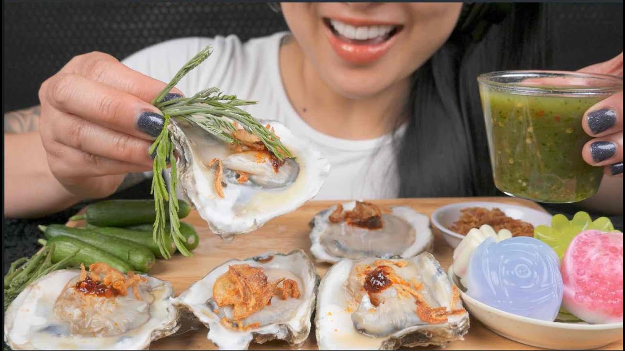 FRESH OYSTERS + THAI JELLO (ASMR EATING SOUNDS) NO TALKING | SAS-ASMR