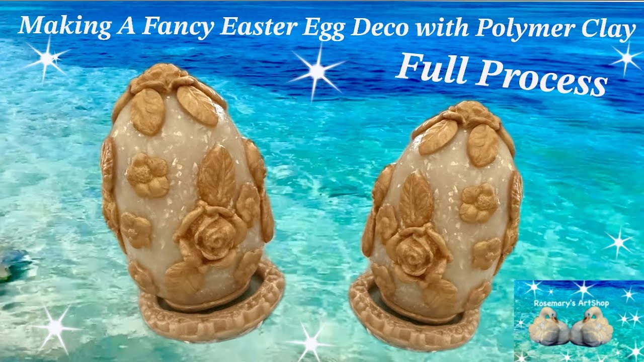 Sculpting a Fancy Opal w/ Golden Roses  Clay Egg 🪺 Easy Easter DIY Home Decoration w/ Polymer Clay 