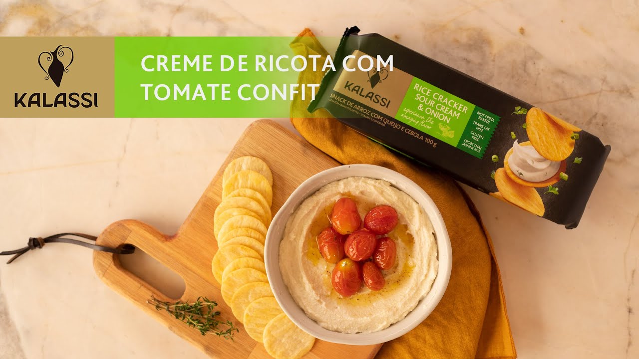 Creme de Ricota com Tomate Confit e Rice Cracker Sour Cream & Onion - Kalassi