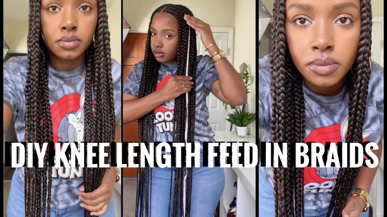 DIY Feed In Knee Length Braids (3 layers, cornrows)