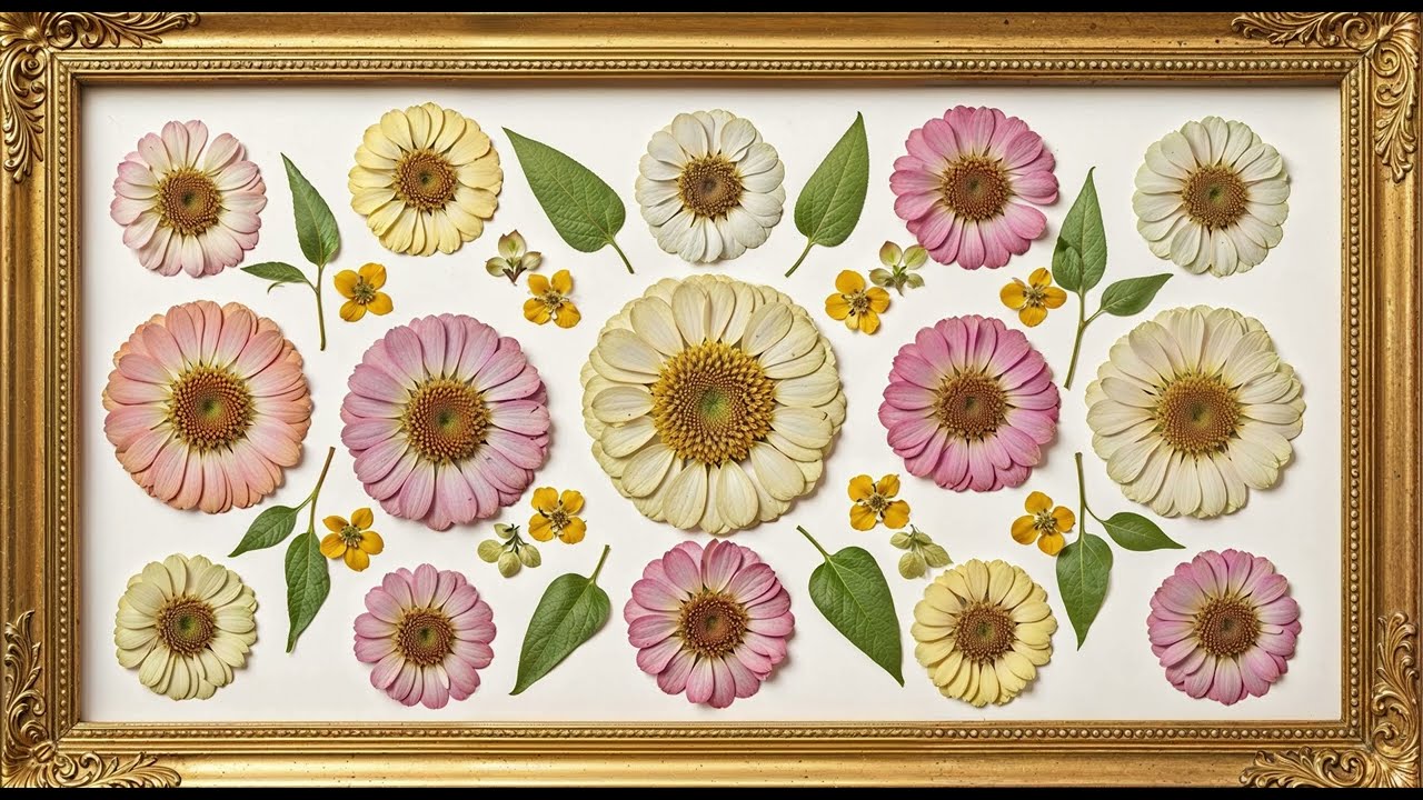 Pressed Flower Art Collection  Dried Botanical Specimens  25Hour 4K Golden Frame Art Studio