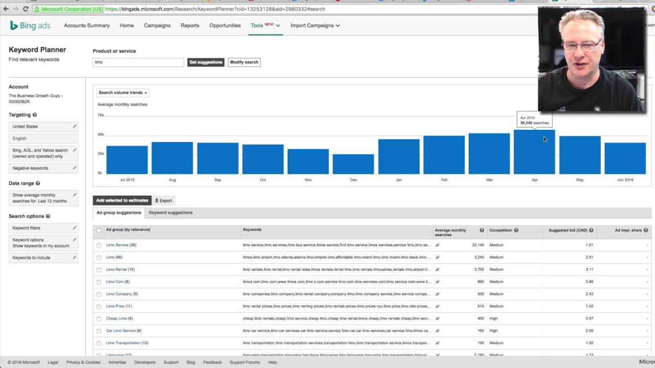 Bing Ads New Free Keyword Planner