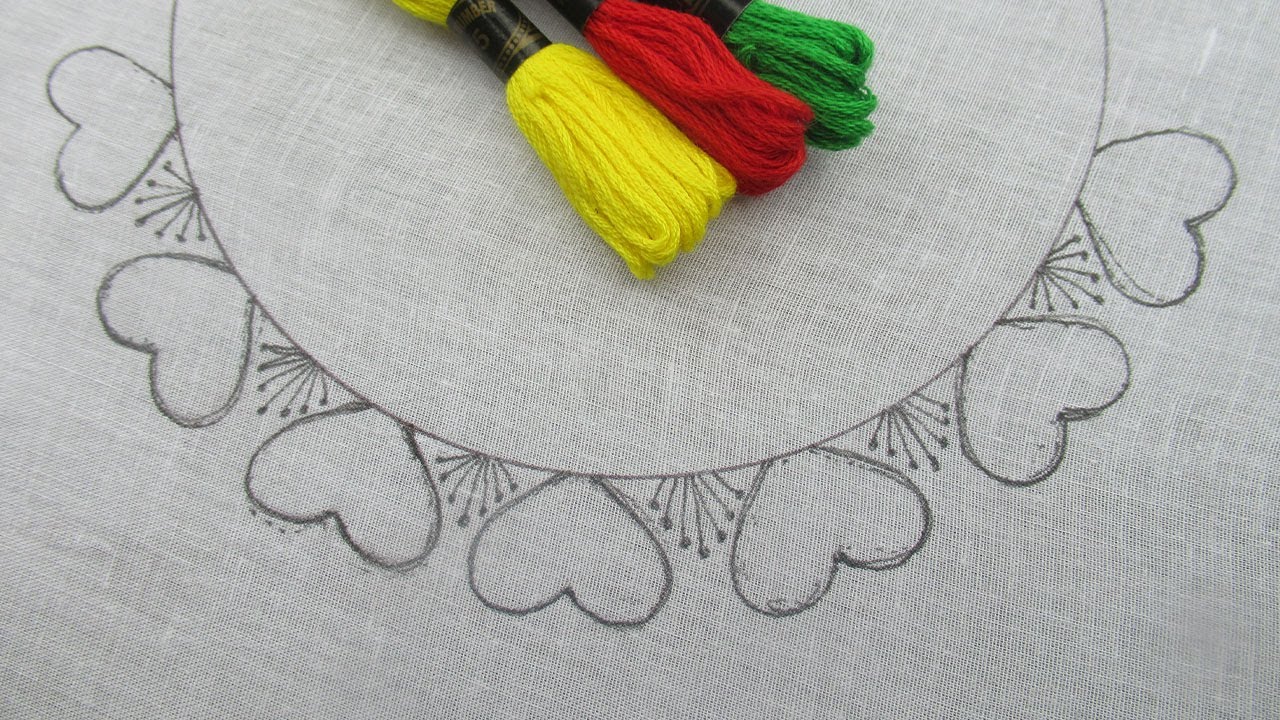 Wow! It's So Beautiful! Super Cute Heart Shape Round Neck Line Embroidery Design for Beginner
