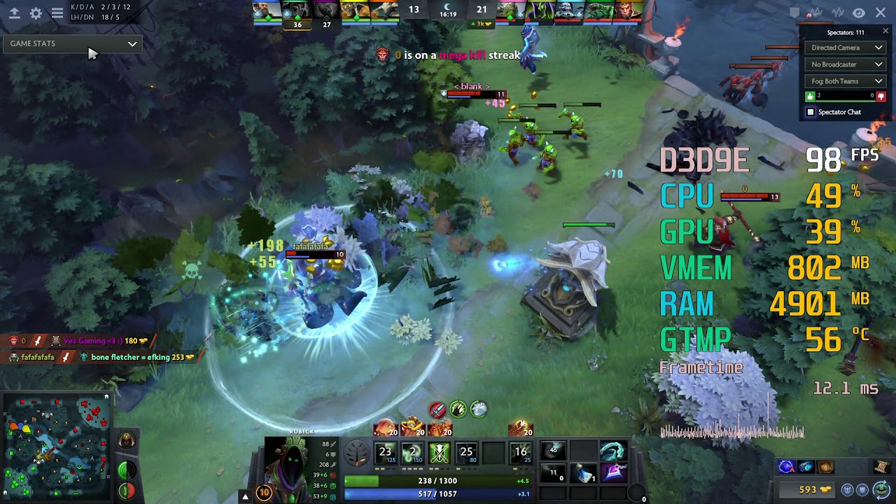 GeForce RTX 2060 -- Intel Core i7-3770 -- Dota 2 FPS Test