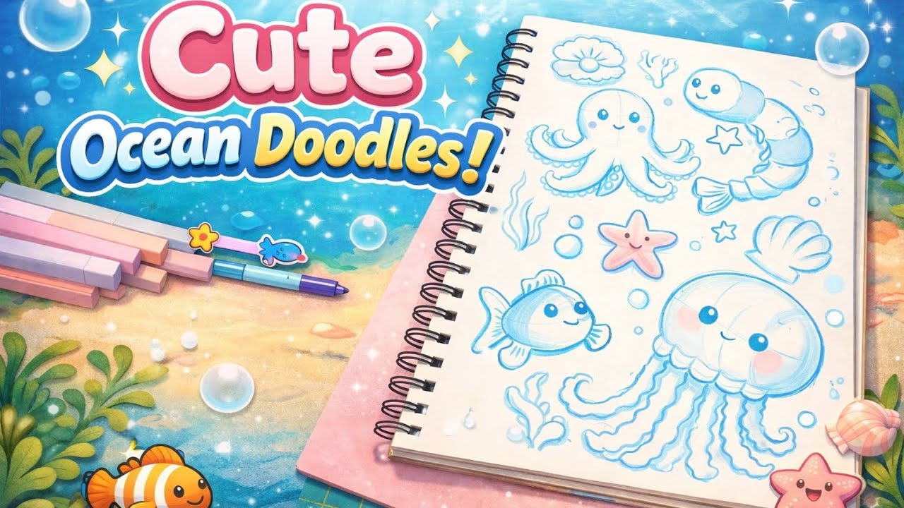 Cute Ocean Doodles 🌊🐙 | Easy Drawing for Kids & Beginners#youtube #snemu_crafter