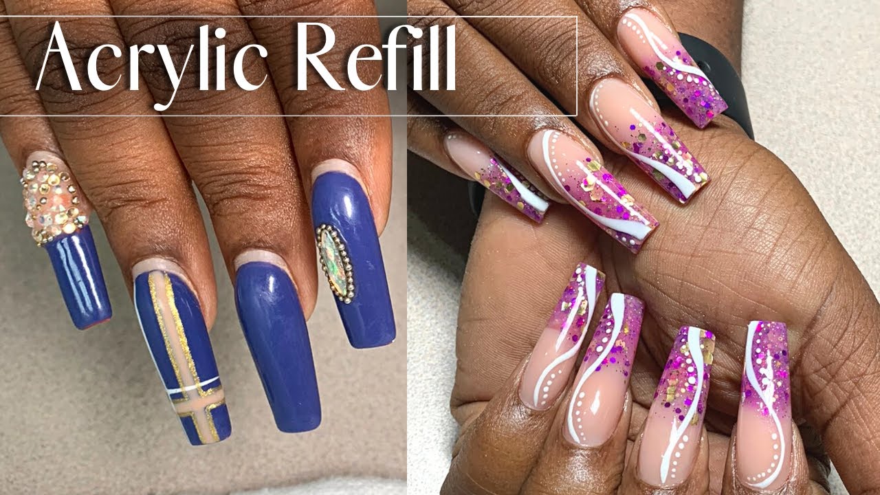 Acrylic Refill with Glitter Fade & Abstract Nail Art
