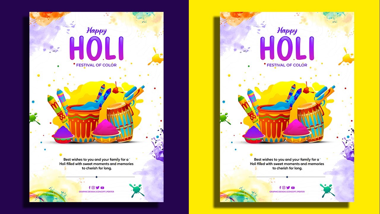 Holi Poster Design in Photoshop | Holi Flyer Design | Holi Festival Banner Design