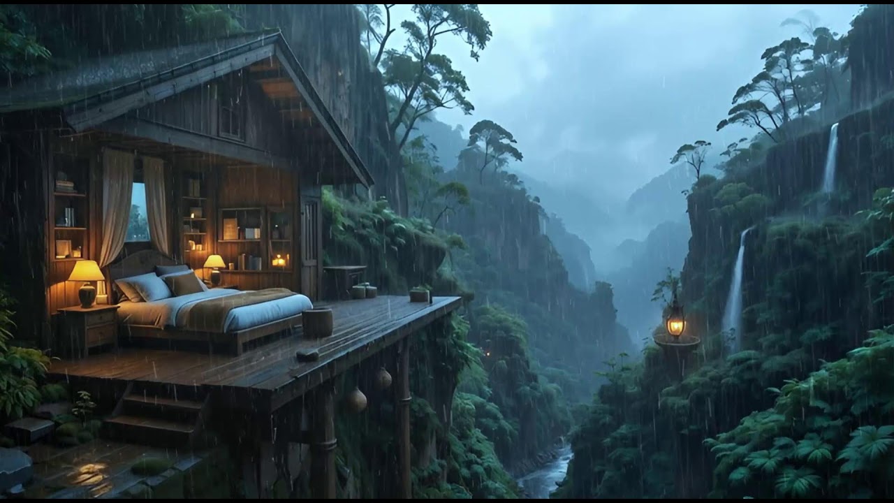 Calm Your Mind with Rain 🌲 Soft Rain on Forest Cabin Roof for Sleep & Anxiety Relief