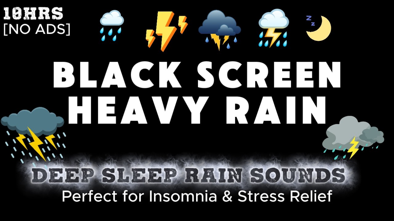 🌧️ Black Screen Heavy Rain for Sleep | 10 Hours Insomnia Relief 😴