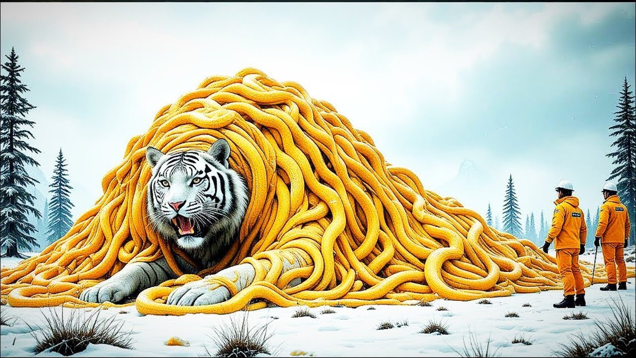 Arctic Rescue: White Tiger Trapped by Swarm of Yellow Snakes | Urgent Wildlife Mission