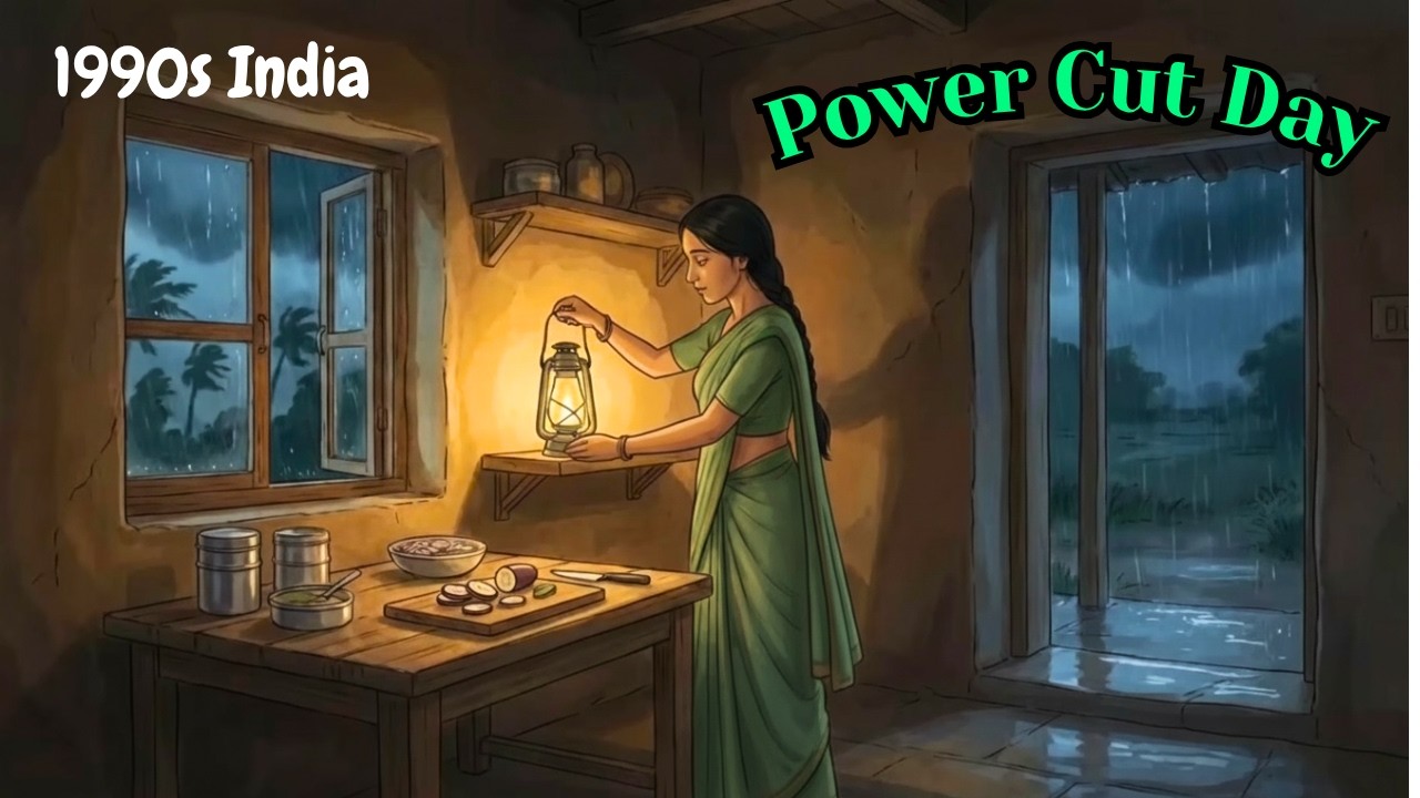 A Cozy Monsoon Night🌧️Power Cut Lantern Light Dinner| 1990s Indian Village Life |Ghibli Style ASMR