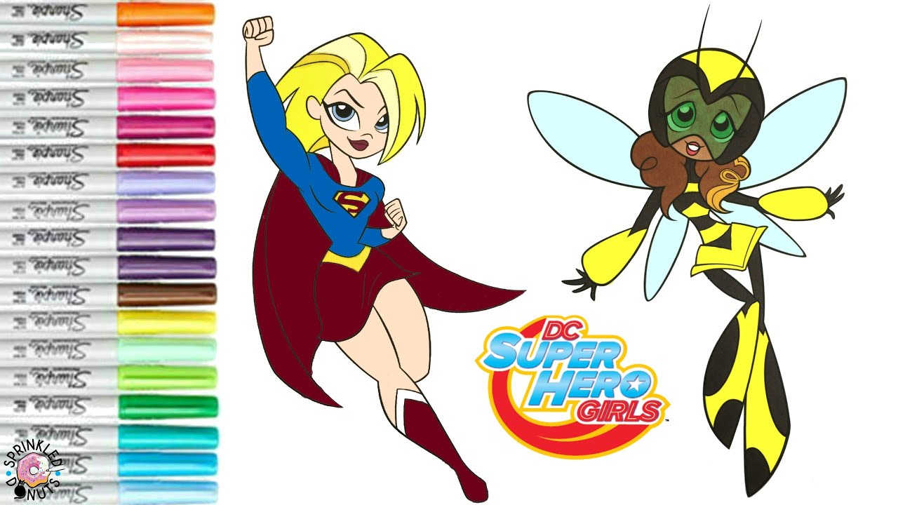 DC Super Hero Girls Coloring Book Page Supergirl and Bumblebee | Sprinkled Donuts