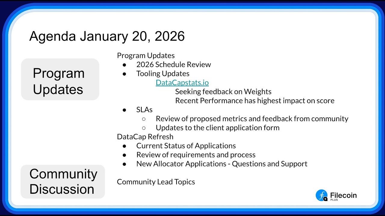 Filecoin Plus - 2026 January 20 Community Call