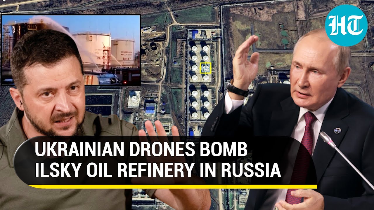 Russian oil refinery near Crimea goes up in flames as Ukrainian drones strike | Watch