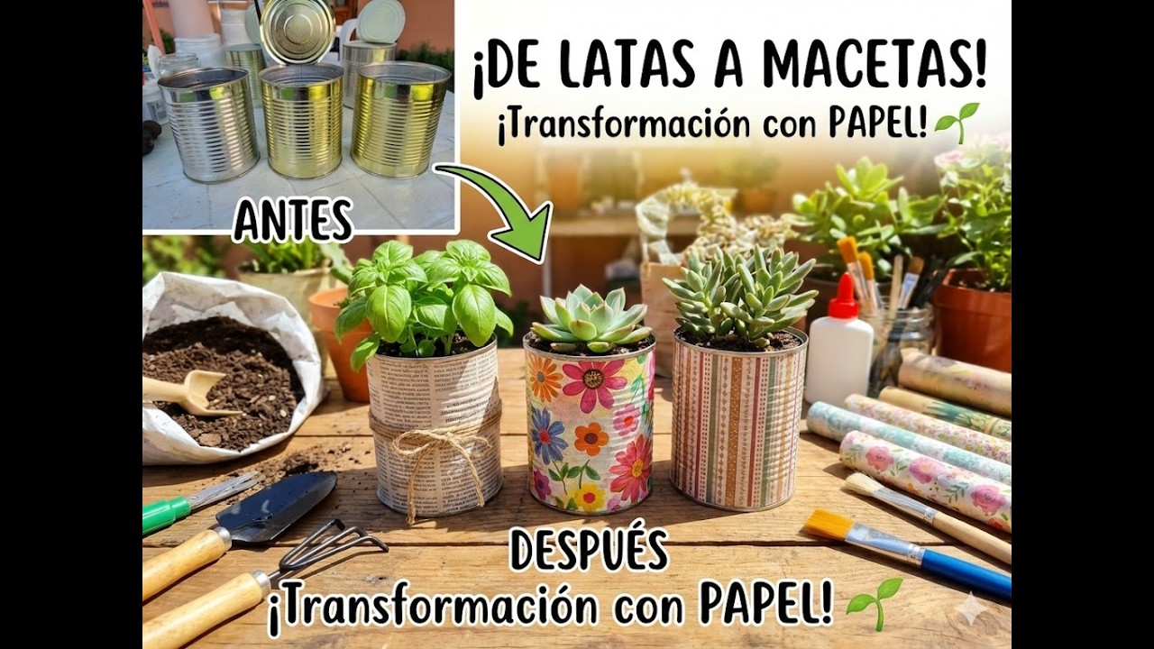 LATAS ¡De la Basura al Jardín! 🪴5 maneras de decorarlas y cuidar el planeta #sostenibilidad