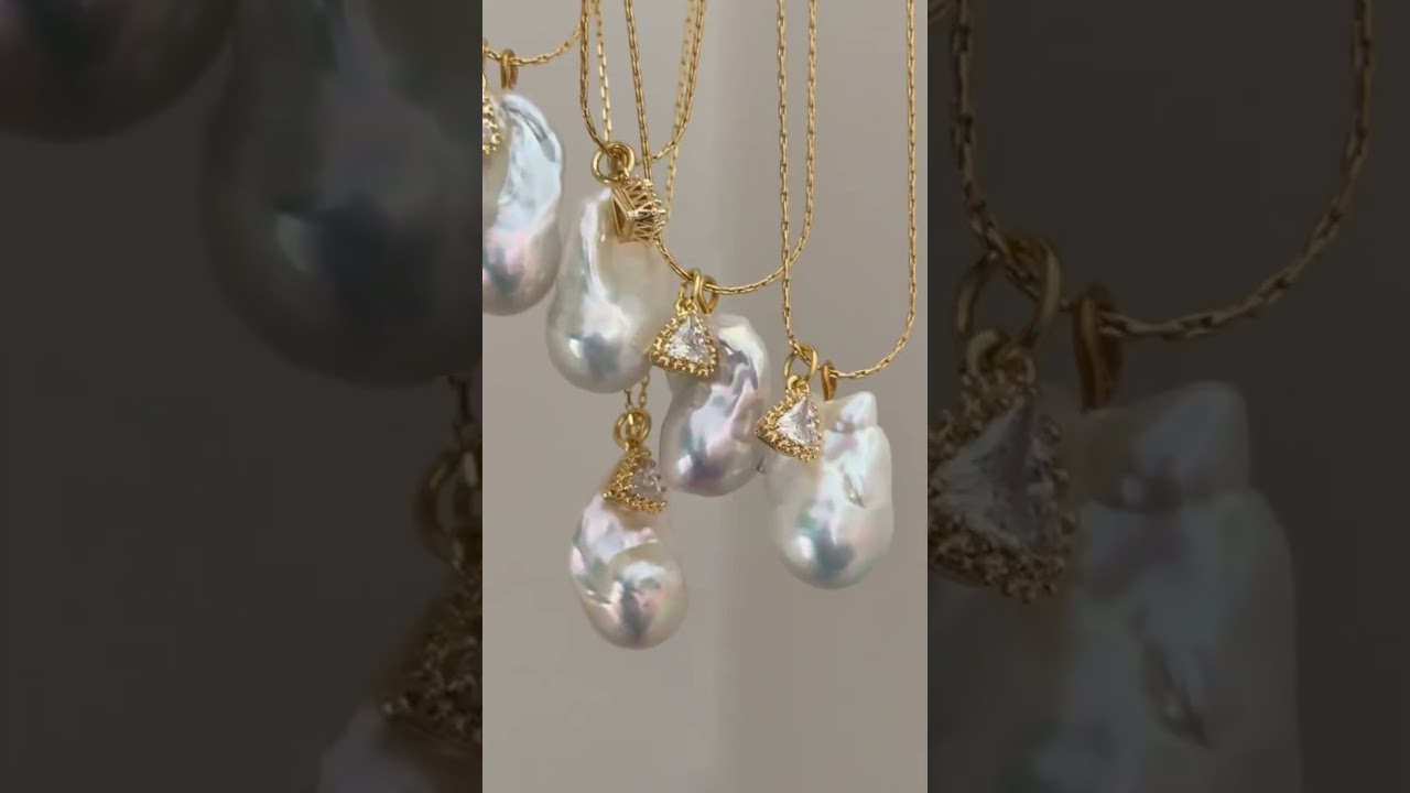 15mm large size baroque irregular shape gold plated pearl pendant necklace #pearlnecklace #pearl
