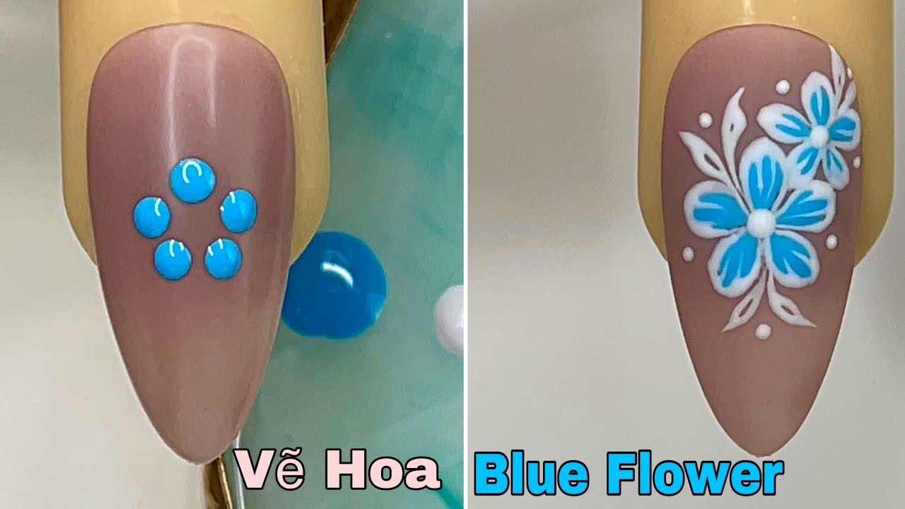Easy Blue Flower Nail Art For Beginner 💖Vẽ Hoa💅 New Nails Design 💝 New Nails