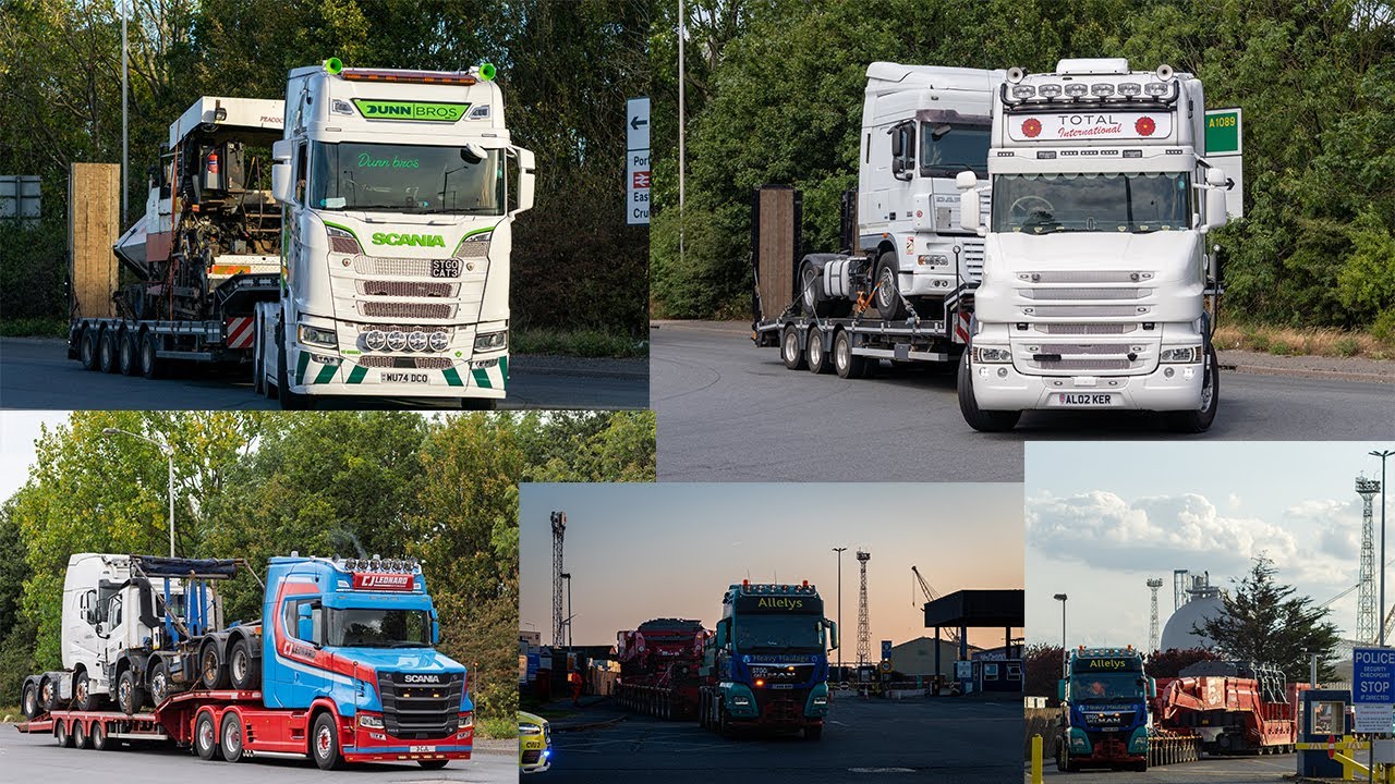 UK truck spotting best of heavy haulage and export. (4K)