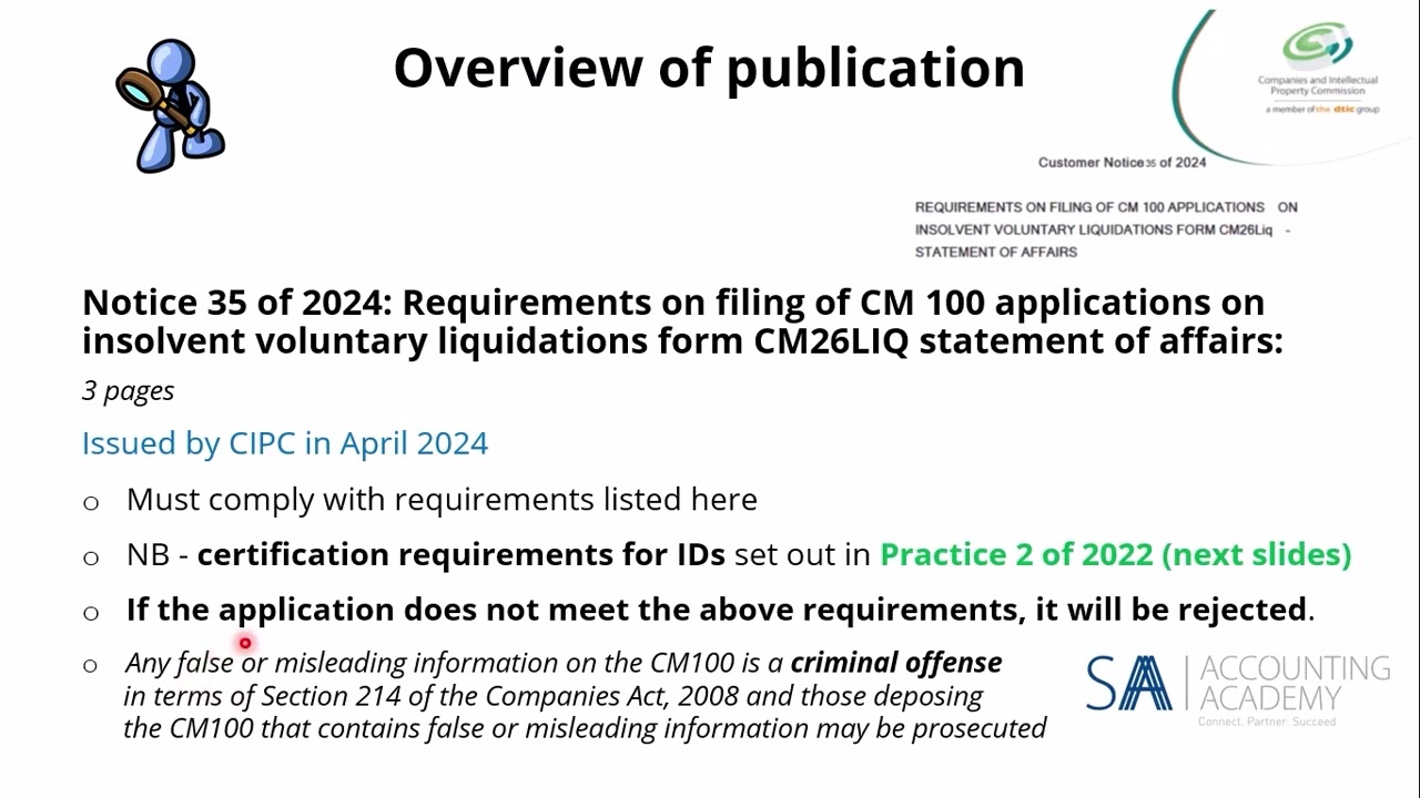 CIPC: Requirements on filing of CM 100 applications on insolvent voluntary liquidations