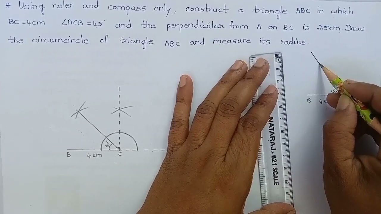 Постройте треугольник ABC, BC = 4 см, угол ACB = 45'. Перпендикуляр из точки A на BC равен 2,5 см...