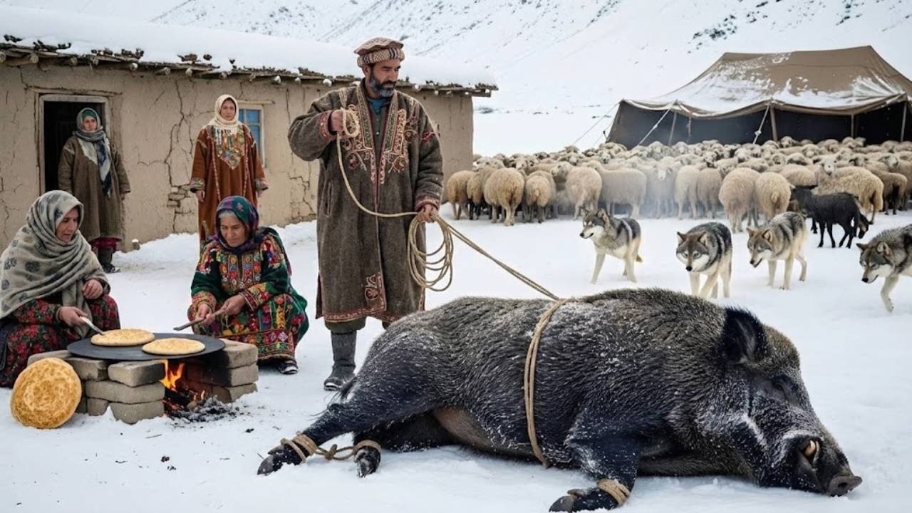 Жизнь в замёрзших горах Афганистана | Мясо дикого кабана на огне и свежий хлеб для выживания