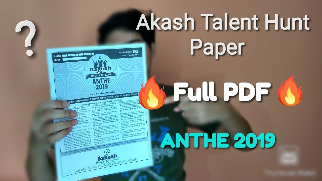 Akash | Akash Talent Hunt Exam | ANTHE 2019 | Full Question Paper | PDF