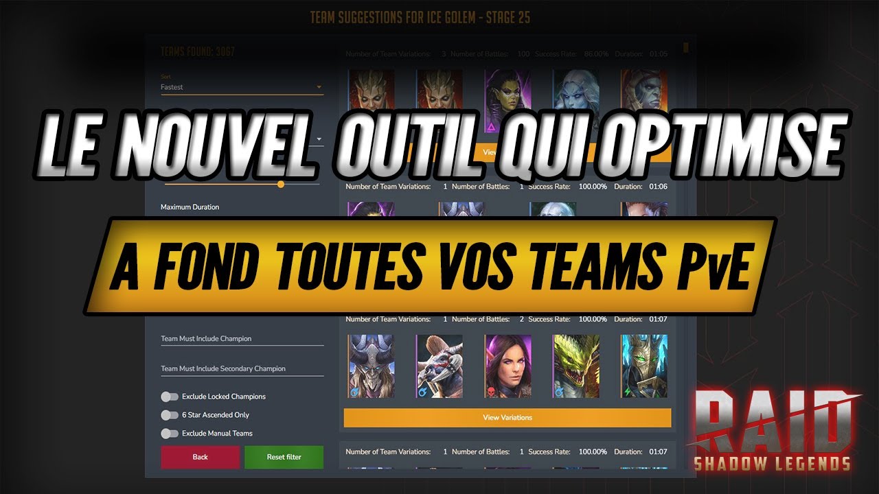 Le Nouvel Outil qui Change Tout pour Optimiser vos Teams en PvE ! - Raid Shadow Legends