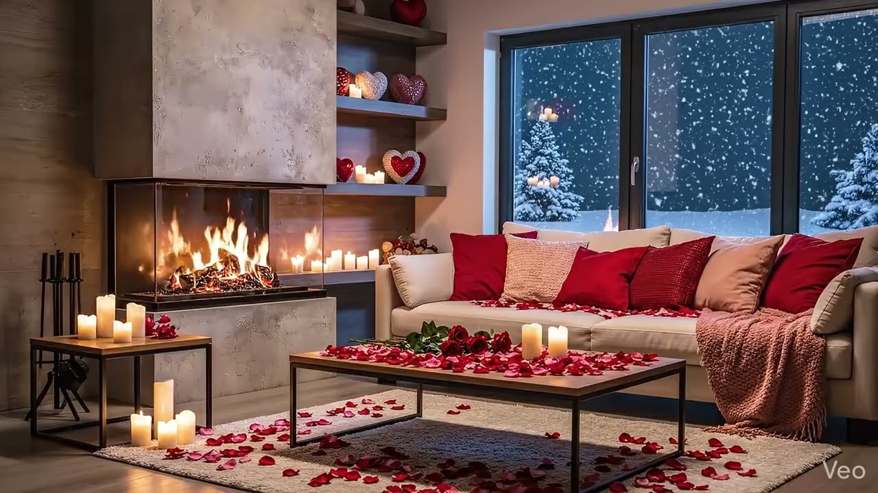 Relaxing Romantic Valentine Living Room with Fire Crackling - 2 Hours of Piano | Celestial Echoes
