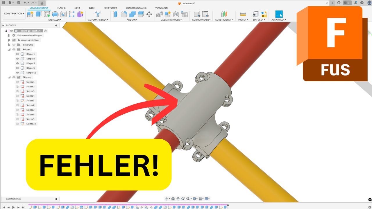 Kreuzschelle in Fusion Autodesk erstellen CAD Tutorial Deutsch
