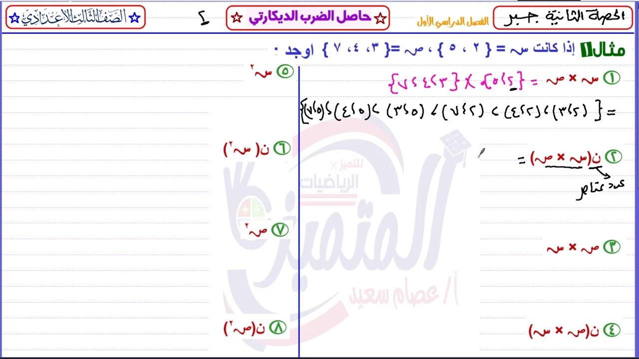 الحصة الثانية حاصل الضرب الديكارتي لمجموعتين غير منتهيتين شرح مع حل تمارين 