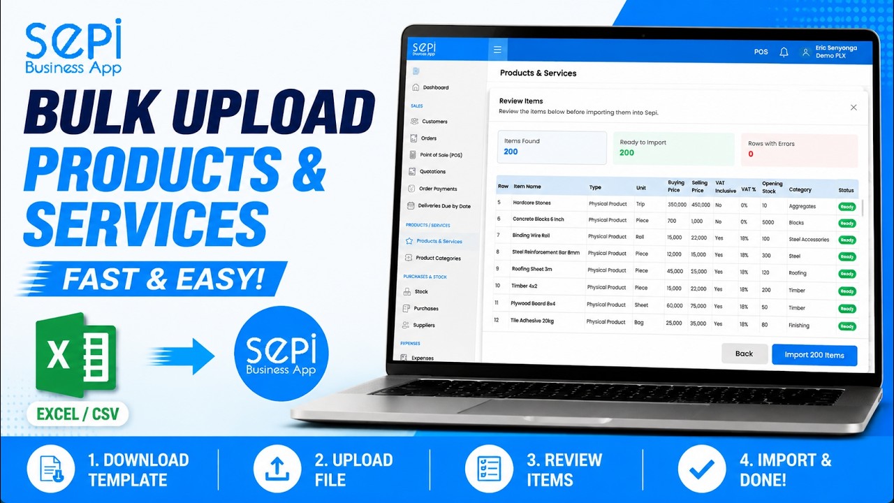How to Bulk Import Products & Services in Sepi Business App | Add Items from Excel or CSV