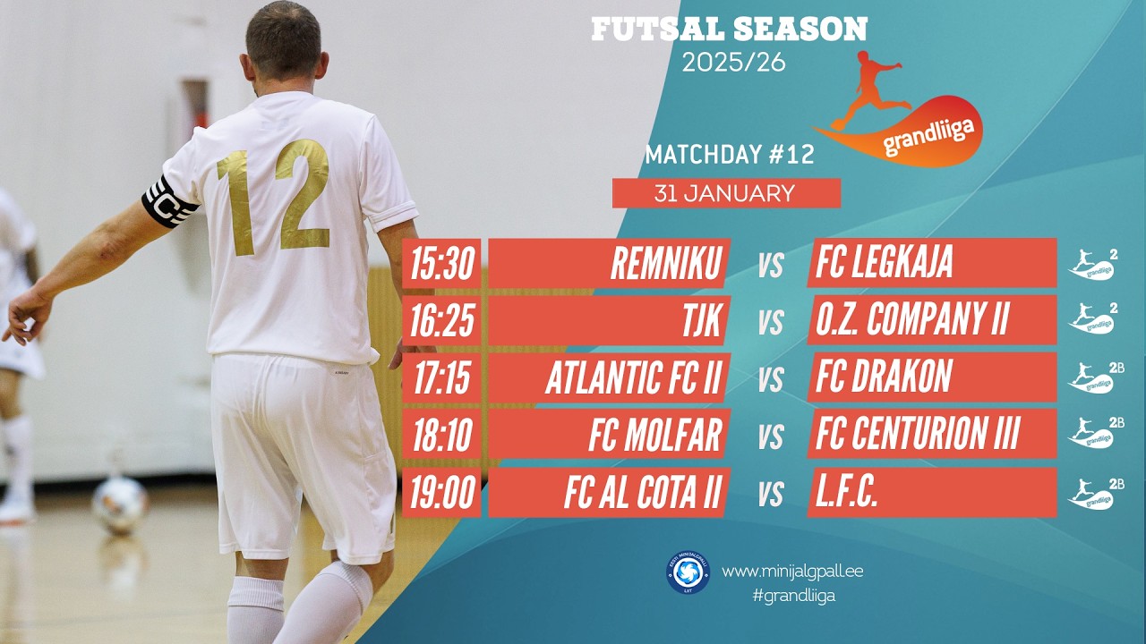 Grandliiga 2 & 2B Futsal 2025/26 (live stream) 31-Jan-26