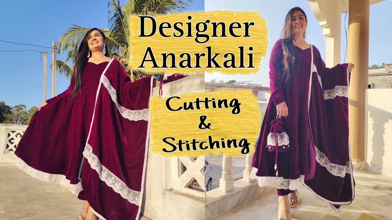 Designer Anarkali Suit Cutting & Stitching| Velvet Anarkali With Dupatta Design| Umbrella Suit|