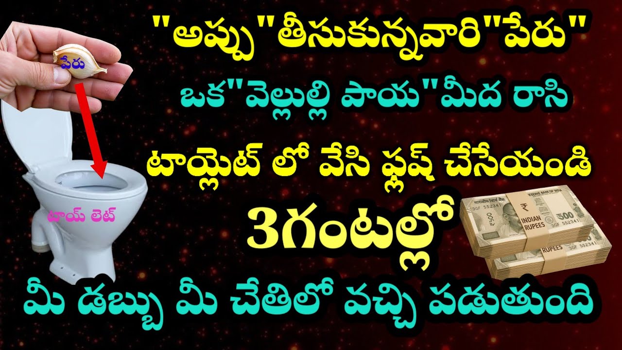 3 గంటల్లో 1,00000 మనీ అప్పు తీసుకున్నవారి పేరు వెల్లుల్లిమీద రాసి టాయ్లెట్ లో వేసి ఫ్లష్ చేస్తే చాలు