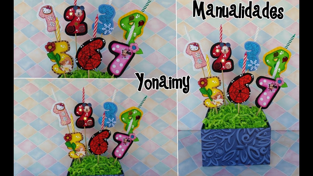 NUMEROS CON VELITA PARA COLOCAR EN EL PASTEL DE FOAMY O GOMA EVA