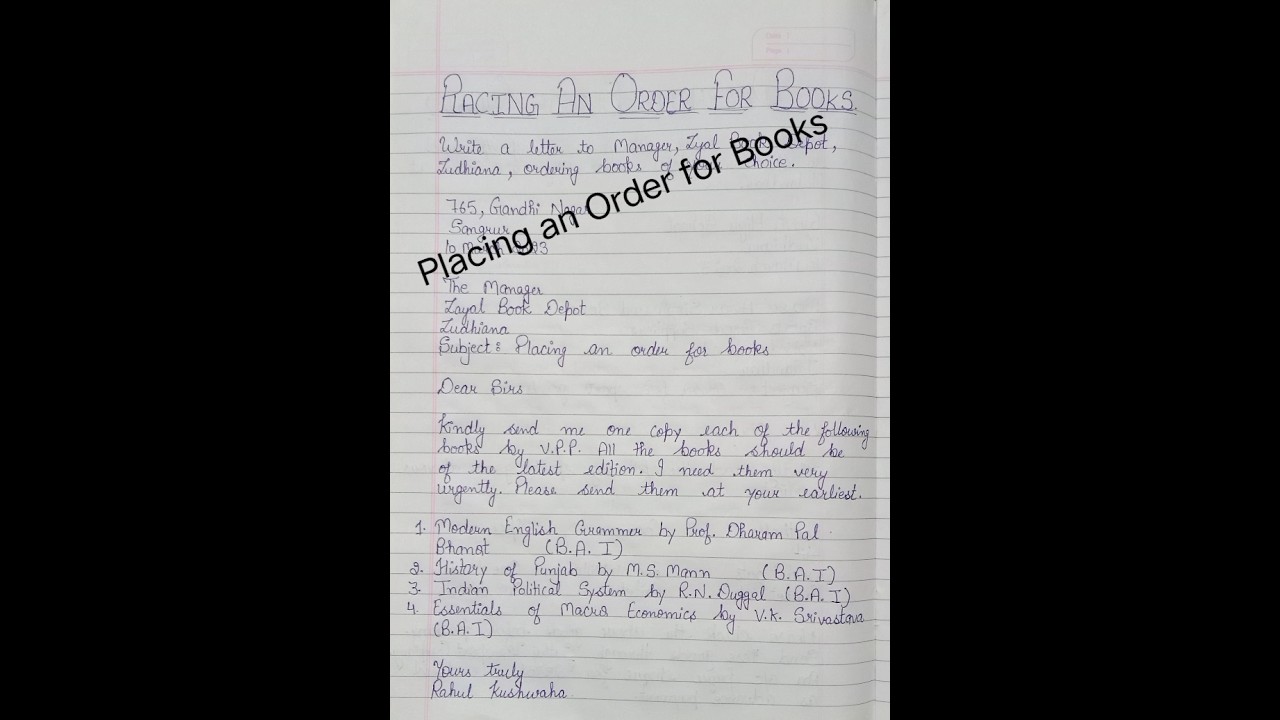 Write a letter to manager, Placing an order for books #letter #letterwriting