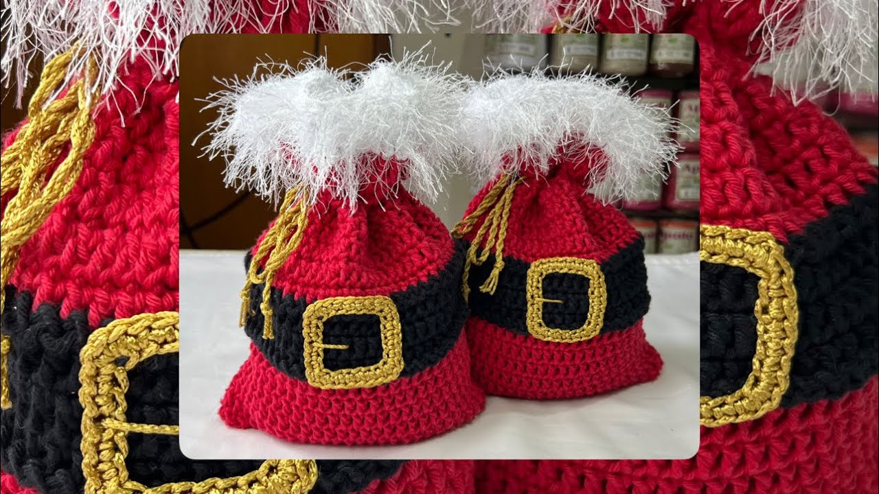 Peso de Porta Natalino/Saco do Papai Noel de Crochê Super Fácil 