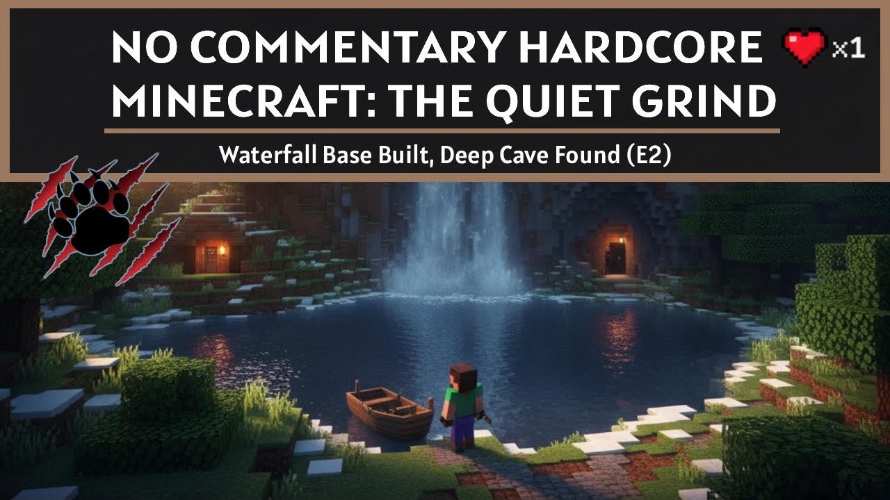 No Commentary Hardcore Minecraft: The Quiet Grind | RUN 11 Waterfall Base Built Deep Cave Found (E2)