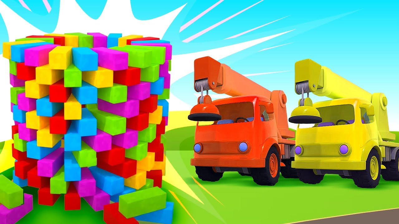 Helper Cars cartoons for kids & a big tower. Tow trucks & a crane truck for kids.